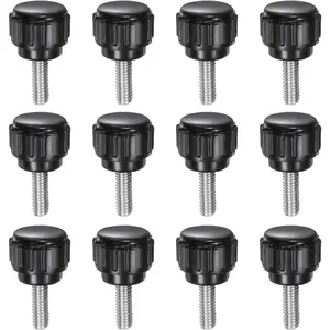 12pcs Knurled Clamping Knobs M4 x 12mm Metric 304 Stainless Steel Male Thread Thumb Screw 14mm Plastic Round Head Threaded Hand Bolt Stud Knobs Black