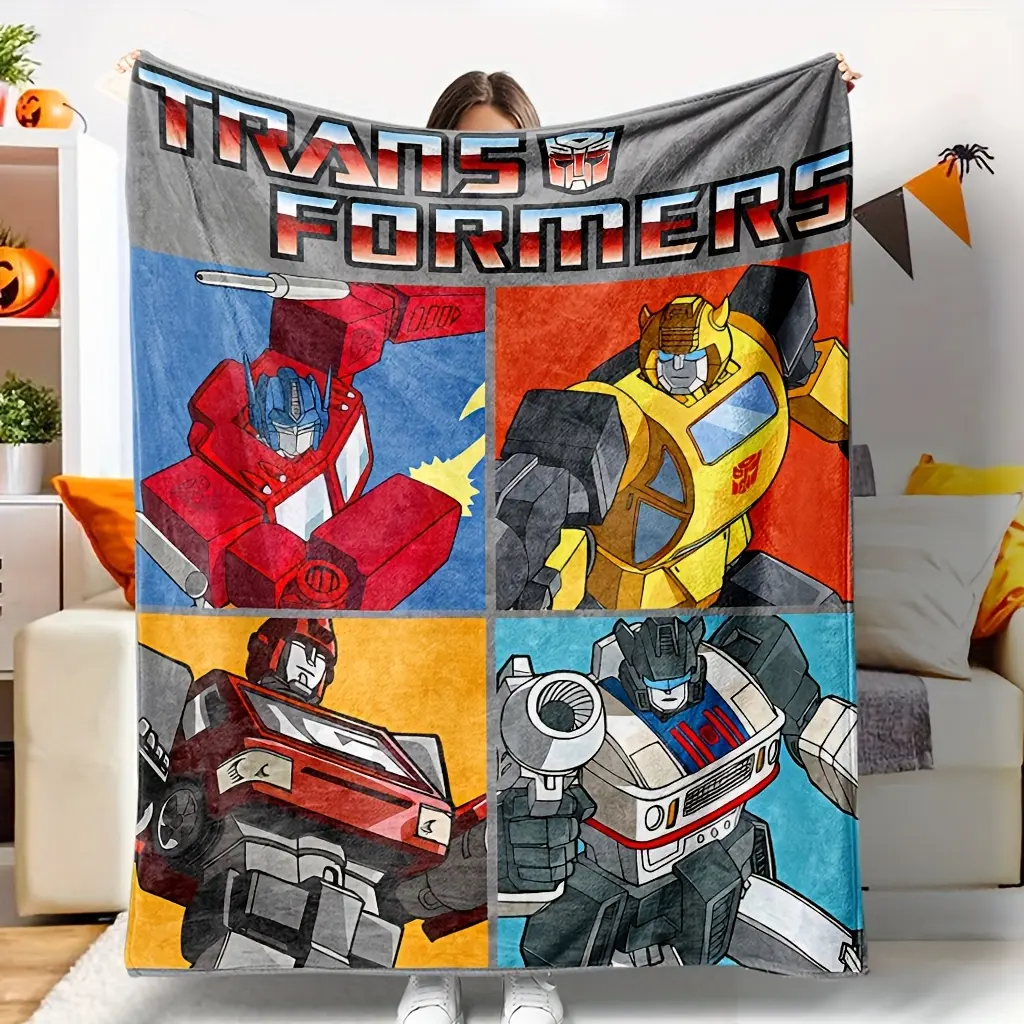 Transformers Autobot G1 Grid Throw Blanket, Retro Cartoon Themed Cozy Blanket, Soft Fluffy Lightweight Blanket for Fans, Anti-Pilling Washable Decorative Blanket