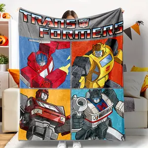 Transformers Autobot G1 Grid Throw Blanket, Retro Cartoon Themed Cozy Blanket, Soft Fluffy Lightweight Blanket for Fans, Anti-Pilling Washable Decorative Blanket