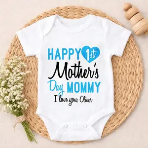 Premium Cotton Baby Bodysuit Happy First Mother's Day Mommy Print 100% Pure Cotton Non-Irritating Snap Closure Breathable Perfect For Gifting & Everyday