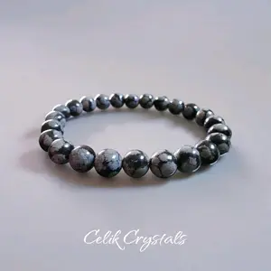 Snowflake Obsidian Bracelet Natural Stones Unisex Design Unique Crystals