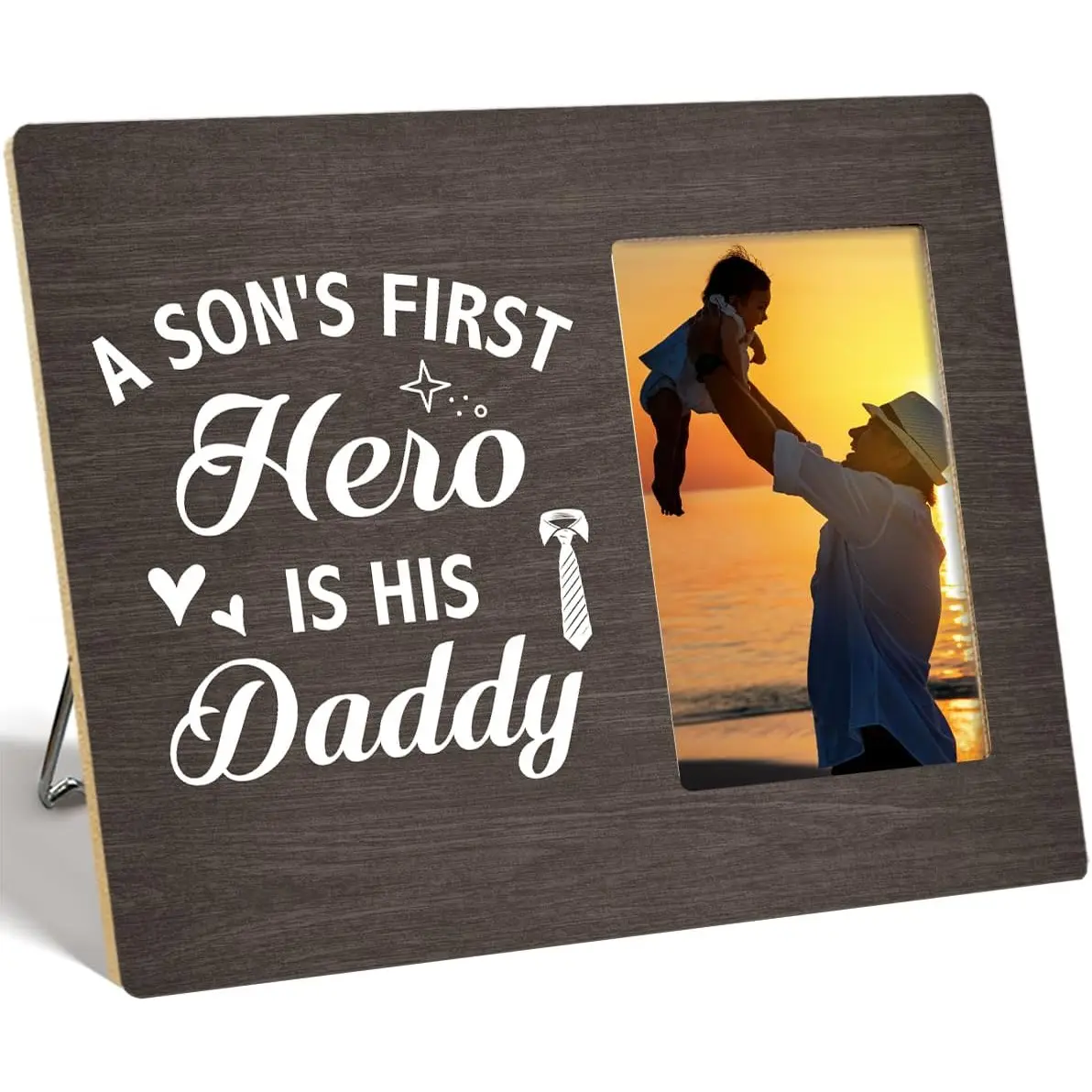 New Dad Picture Frame,Gifts for New Dad,Christmas Fathers Day Birthday Gift for Newborn Daddy,A Son's First Hero Is His Daddy Wooden Photo Frame