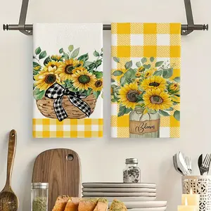 2-Pack Sunflower Print Kitchen Towels, Reusable Washcloth, 40x60cm, Home Decor, Gift for Friends, Essential Kitchen Accessory
