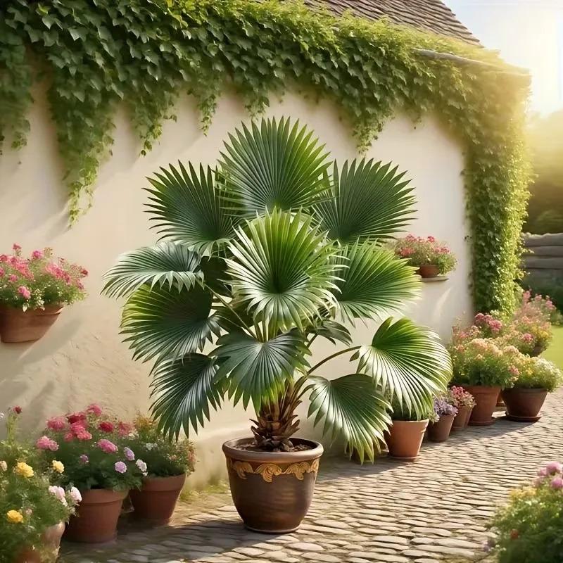 1 Large Artificial Palm Tree Plant with Lush Green Leaves Realistic Fake Tree with Trunk and Pot Low Maintenance Indoor