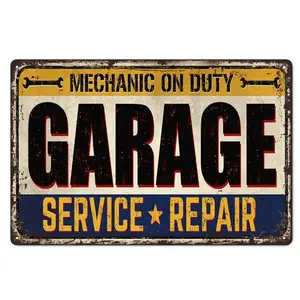 Mechanic On Duty Garage Service & Repair 8x12 Inch Aluminum Metal Sign - Industrial Wall Decor for Auto Shop, Man Cave, Garage - Retro Tin Sign Gift for Mechanics, Car Enthusiasts & DIY Auto Lovers