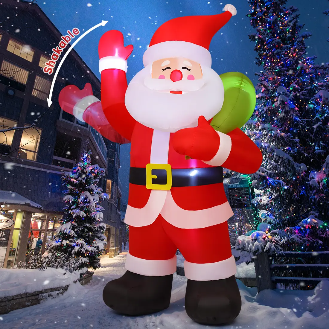 Christmas Decorations Santa Inflatables, 9FT Outdoor Christmas Santa Claus Carry Gift Bag&Shaking Hand Blow Up Yard Built-in LEDs for Indoor Xmas Party Garden Lawn Decor