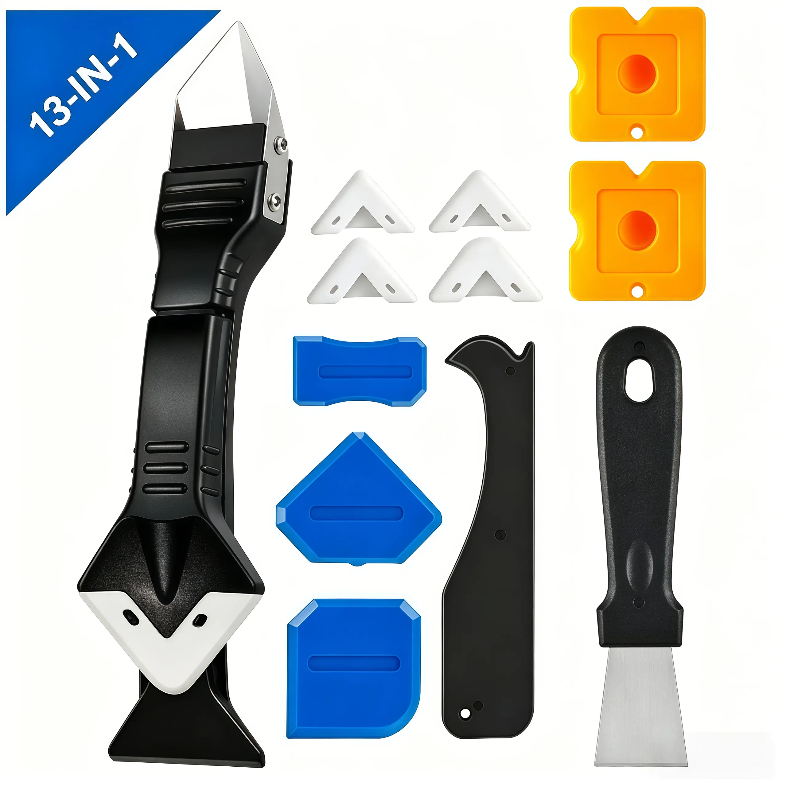 13 Pcs Silicone Caulking Tools 13 in1 Grout Removal Tool(Stainless Steelhead)&Grout Remove Scraper, Caulk Remover for Kitchen/Bathroom/Window