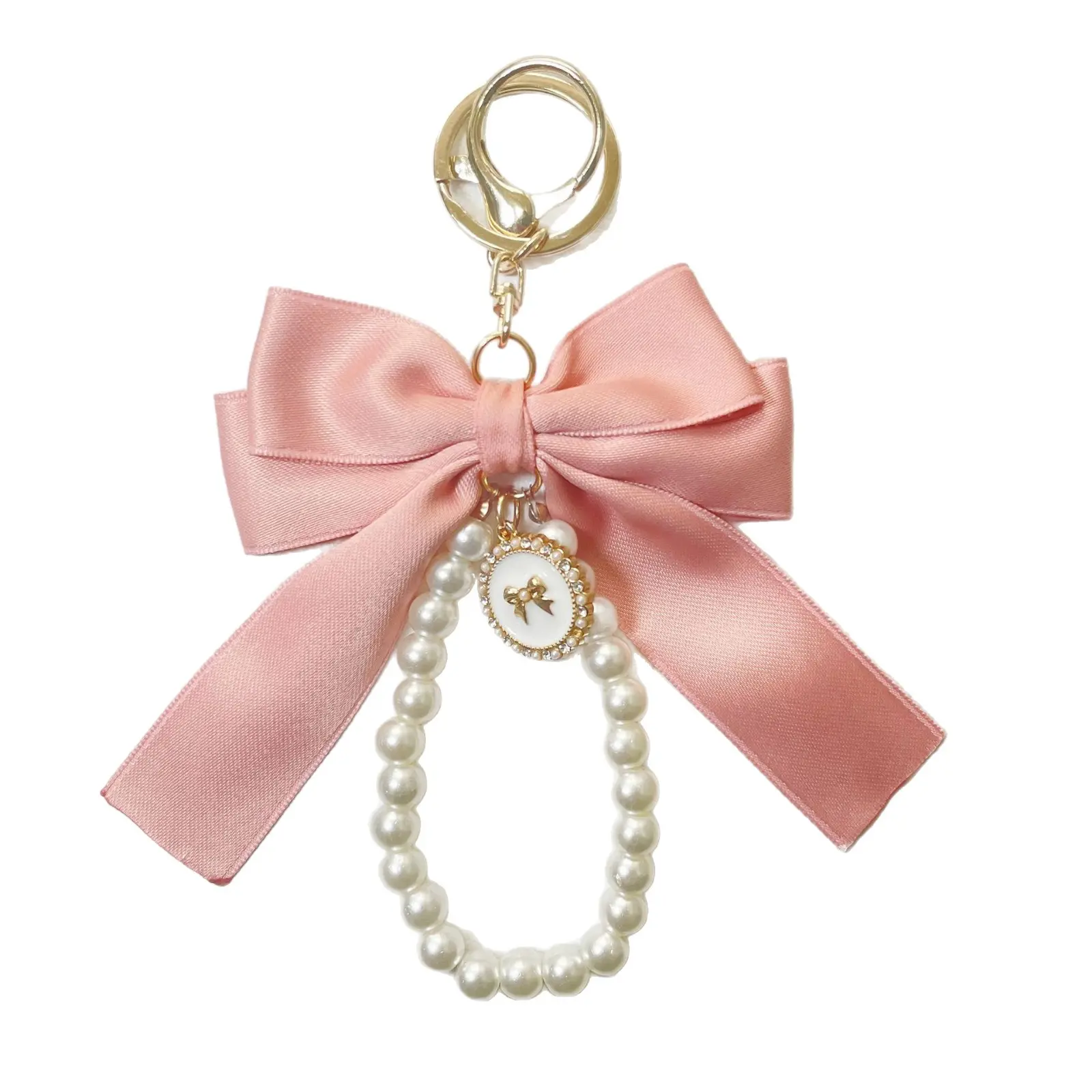 Cute Zinc Alloy Pearl Bow Keychain - Pink Bow Charm for Fashion Accessories, Costume Jewelry Accents