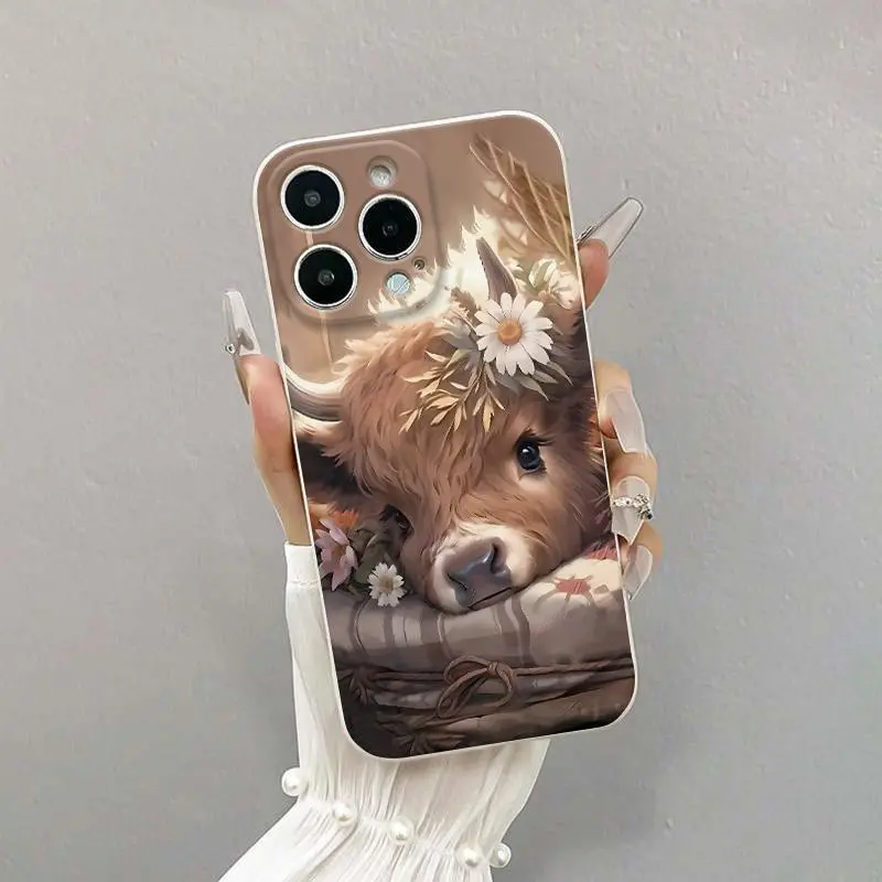 Flower & Cow Pattern Phone Case, Decorative Phone Protector Cover, Phone Accessories,phone Case Suitable for Iphone11/12/13/14/15/16/17 Pro Promax Air Plus., Casing, Protective