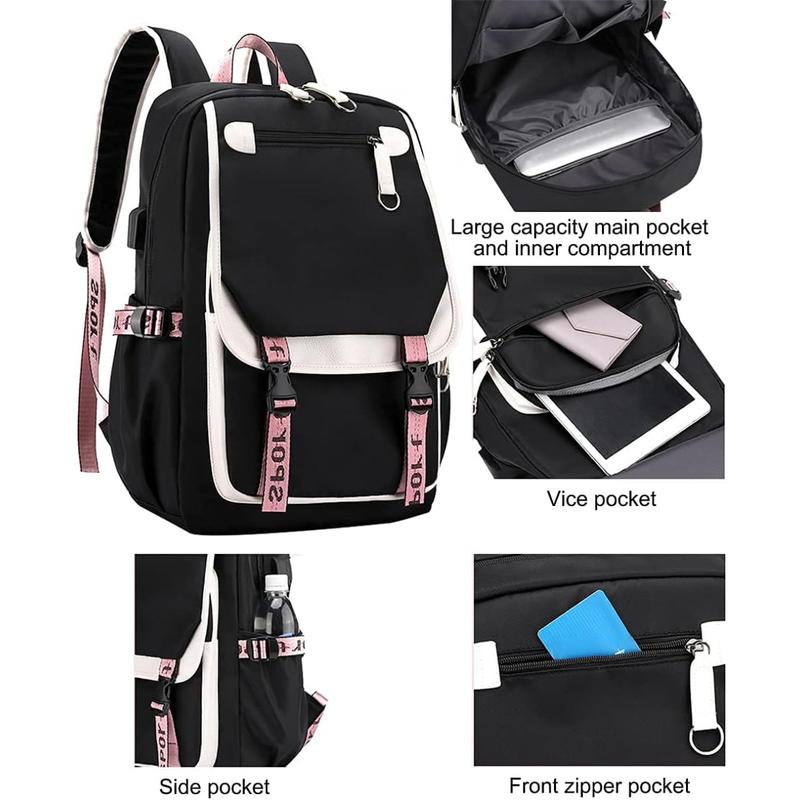 kpop demon hunters backpack Saja Boys Backpack Teenagers Backpacks Hip Hop Gothic Schoolbag (15.6inch,Pink2)