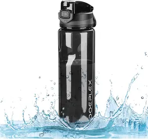 Sports Water Bottle with Time Marker 32 Oz, Brush & Holder, Black Drinkware Plastic Bottled Washable Shirragbottle