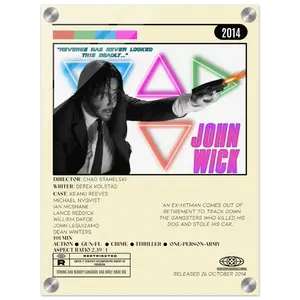 John Wick Acrylic Poster - Glossy Finish, Hanging Kit Included, Vibrant Neon Design, 4mm Thickness, Modern Artwork for Decor