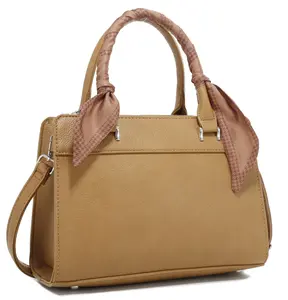 LA TERRE Wrapped Handle Satchel Bag with Scarf Accent - Women's Top Handle & Crossbody Bag