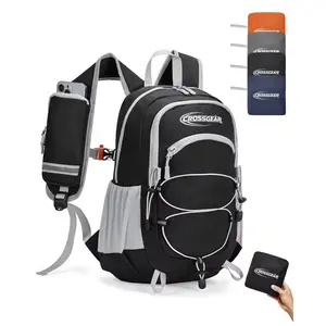 CROSSGEAR 24L Hiking Backpack, Lightweight Foldable Packable Daypack with RFID Pocket, Multi-Pocket, Nylon Small Travel Backpack, Water Resistant for Travel, Camping, Outdoor, Black