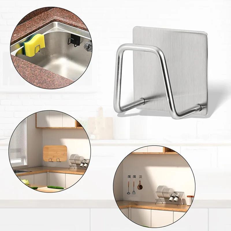 Kitchen Stainless Steel Sink Sponges Holder Drain Drying Rack Self Adhesive Storage Holder Wall Hooks Kitchen Organizer Tool