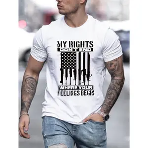 Men'S American Flag Graphic T-Shirt, 100% Cotton Fabric, Crew Neck, Short Sleeve, Regular Fit, Weekend Casual Wear, Spring Summer All-Season Casual Wear, 180gsm - Ideal for Valentines New Year'S Day Father graphic tee men's t shirts