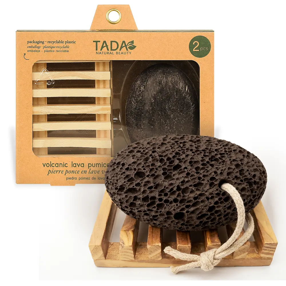 [TADA Natural Beauty] Volcanic Lava Pumice Stone for Feet with Wooden Stand - Gentle Exfoliate Tool, Callus Remover, Cracked Heel Dead Skin Treatment, Smooth Pedicure Tool, Mother’s Day Gift for Mom