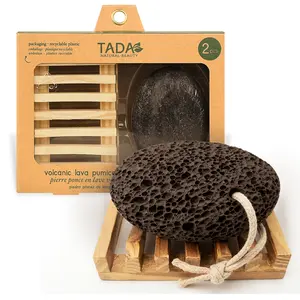 [TADA Natural Beauty] Pumice Stone for Feet with Wooden Stand - Mother’s Day Gift Set for Mom, Volcanic Lava Foot Scrubber, Callus & Dead Skin Remover for Cracked Heels, Pedicure Exfoliation Tool