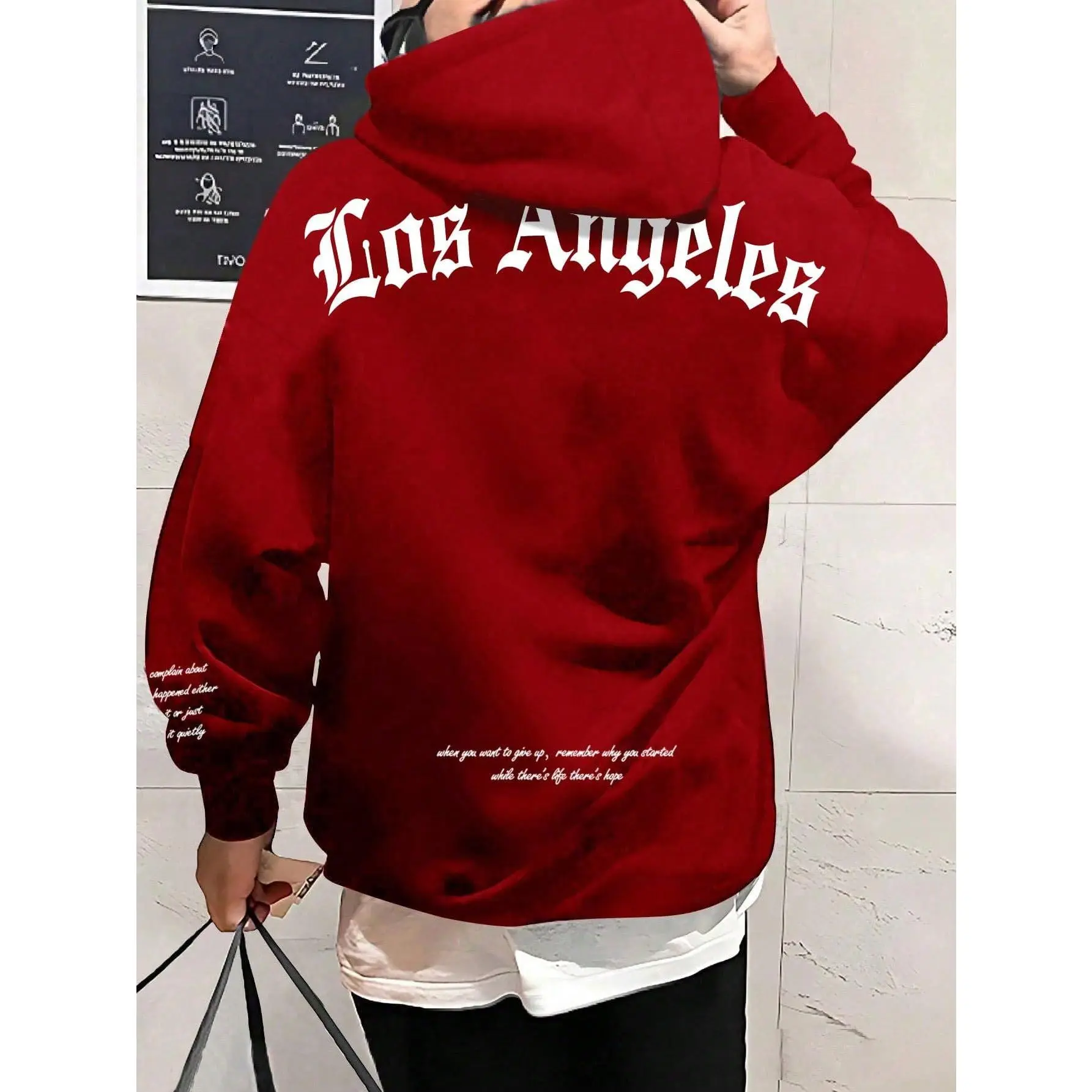 Men's Baggy Graphic Hooded Sweatshirt - Oversized Letter Print, Breathable, Cargo-Inspired, Casual Sleeved Pullover, Graphic Jackets, All Over Print Men's Sweatshirts