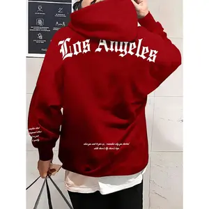 Menswear Man's Loose Graphic Hooded Sweatshirt, Oversized Letter Print, Outdoor Cargo-Inspired Casual Pullover Hoodie