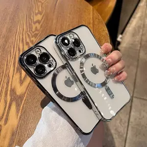 Magnetic Wireless Charging Phone Case Compatible With iphone 17 16 15 14 13 12 11 Pro Max Plus 17Air, With Precise Hole Protection To Prevent Lens Vibration And Dropping, Electroplated TPU Transparent Case
