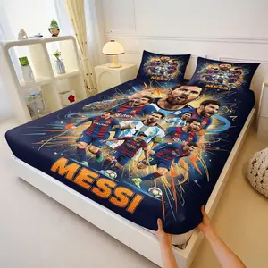 Legendary Football Career Elements Printed Fitted Sheet Set,Includes 1 Fitted Sheet & 2 Pillowcases without Filler,Suitable as a gift for friends,Features striking "MESSI" lettering,A bedding set suitable for all seasons.