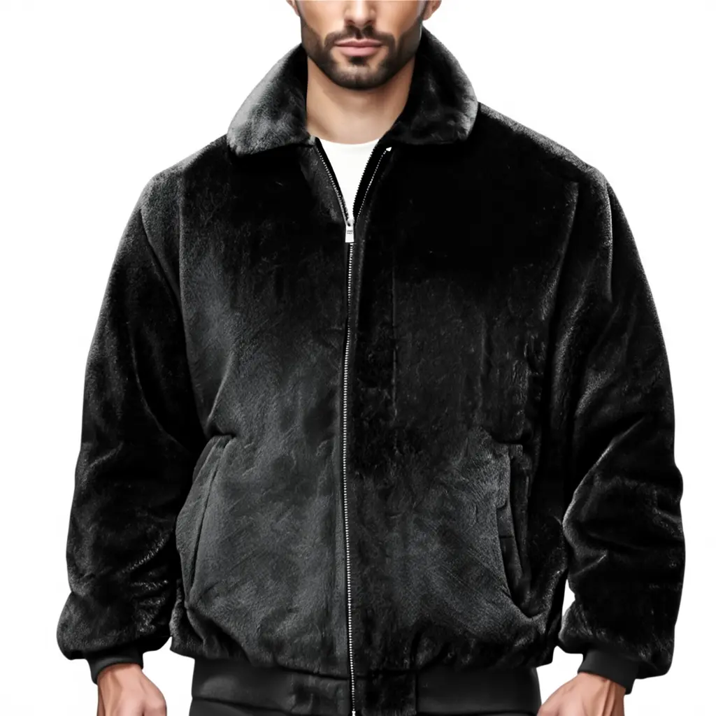 TJL Men's Luxury Faux Rabbit Fur Jacket - Designer Zip-Up, Plush Lining, Winter Street Style Casual Fabric mens  winter  jacket bg a the label