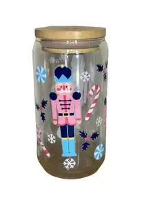 Pink winter nutcracker with candy canes and peppermints vinyl