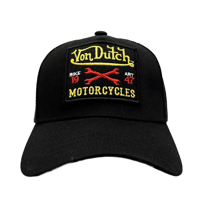 Black and Yellow Motorcyle Patch Trucker Hat