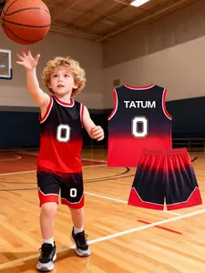 Boys' Gradient Basketball Uniform Set - Number 0 TATUM Letter Jersey and Shorts Two-Piece Set, Youth Outdoor Training and Game Basketball Uniform