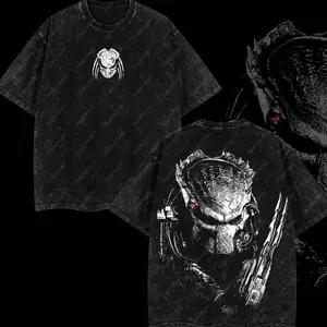Superstyle Intergalactic Hunter Yautja "Predator" Edition Double Printed Oversize Lightweight Acid Washed Tee TV Series Graphic Design Top Cotton Streetwear Movie T-Shirt Clothes Menswear Womenswear Apparel Classic C4N FWV