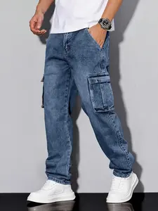 Live Unbridled men’s casual loose straight-leg denim pants with pockets, solid color, all-season menswear, cotton blend fabric, smooth blue jeans pants tiktokshopspringglowup
