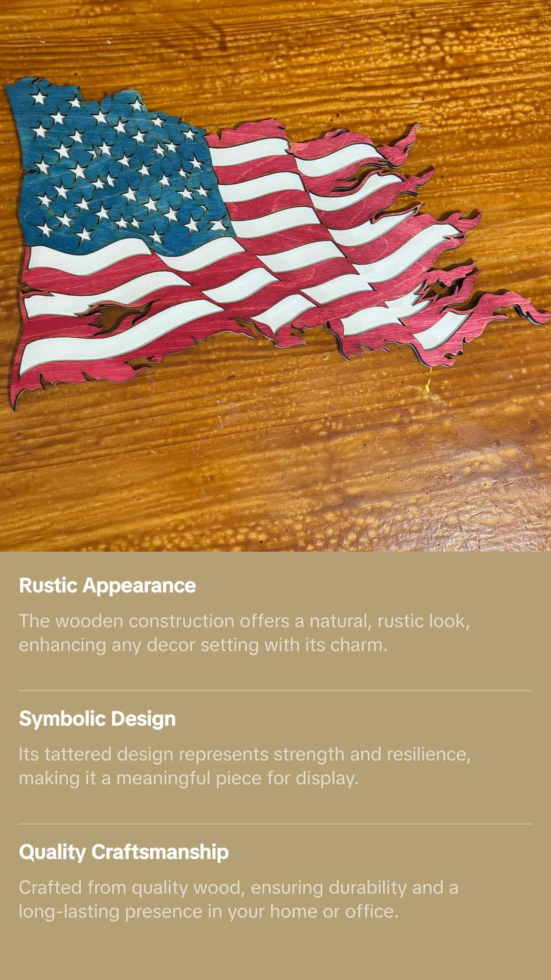Wooden Tattered American Flag - Multicolor Wooden Flag with Original Design and Style