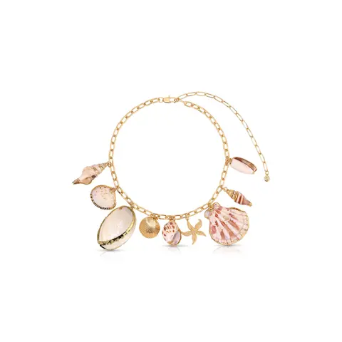 Ettika Private Island Assorted Shell Necklace 18K Gold Plated Natural Shell Beads Gold Beach Necklace 14" + 5" Extender