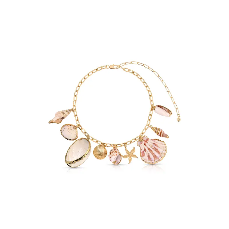 Ettika Private Island Assorted Shell Necklace 18K Gold Plated Natural Shell Beads Gold Beach Necklace 14" + 5" Extender