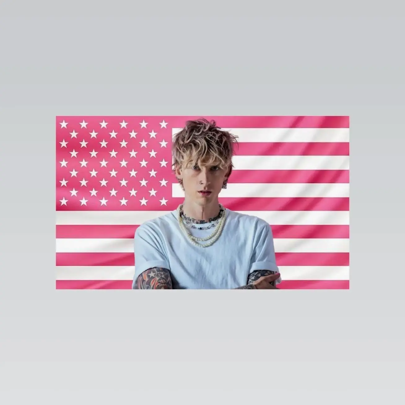 Machine Gun Kelly Pink American Flag Tapestry – Rapper Wall Art | Aesthetic Pink Flag | Music Fan Decor | Artist Room Gift