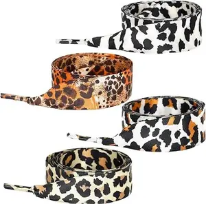 4 Pairs Fashion Leopard Shoe Laces, 2CM Wide Soft Satin Ribbon Shoelaces for Women Girls Casual Shoes Shoestring
