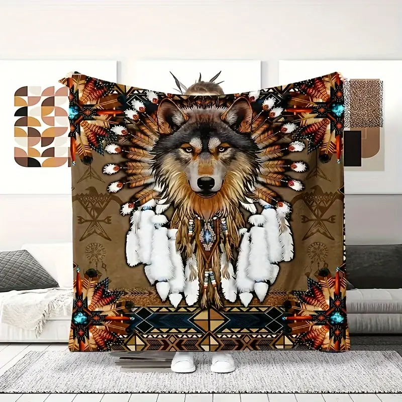 1pc Native-Theme Soft Couch Throw Blanket with Flannel Softness, Multi-Purpose Home Supply, Ideal Camping Gift