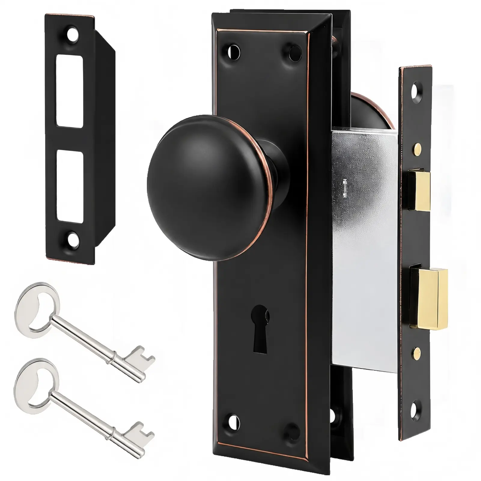Teilmix 4-Pack Vintage Mortise Lock Set with Metallic Hardware Door Levers, Antique Rustproof Zinc Alloy Knobs, Heavy-Duty for 1-3/8" to 1-3/4" Interior Entryway Replacement, Oil Rubbed Bronze