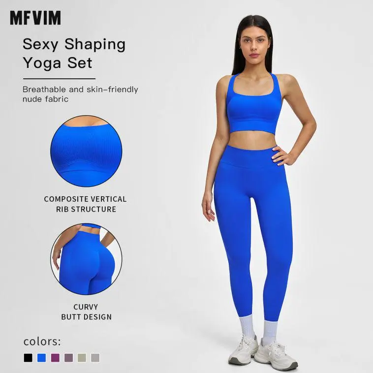 MFVIM Women’s Seamless Tapered Back Yoga Set - Tight High-Stretch Athleisure Wear, Exercise Activewear, Fitness Compression Gym Outfit, Sports Clothes for Running, Athleisure Tracksuit Set, Bodycon Workout Set
