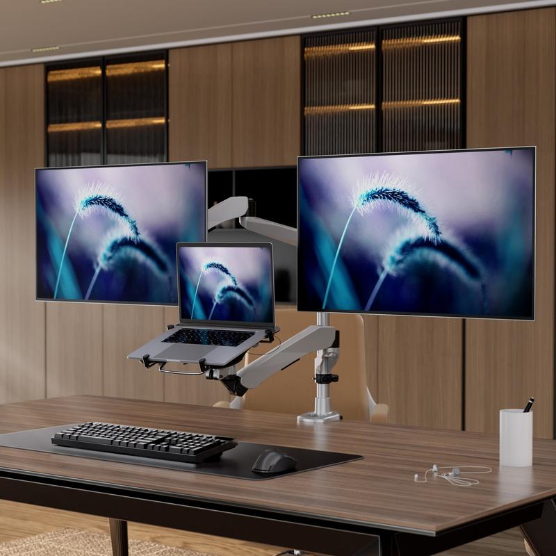 Full Motion Dual Monitor + Laptop Mount with Cooling Fan
