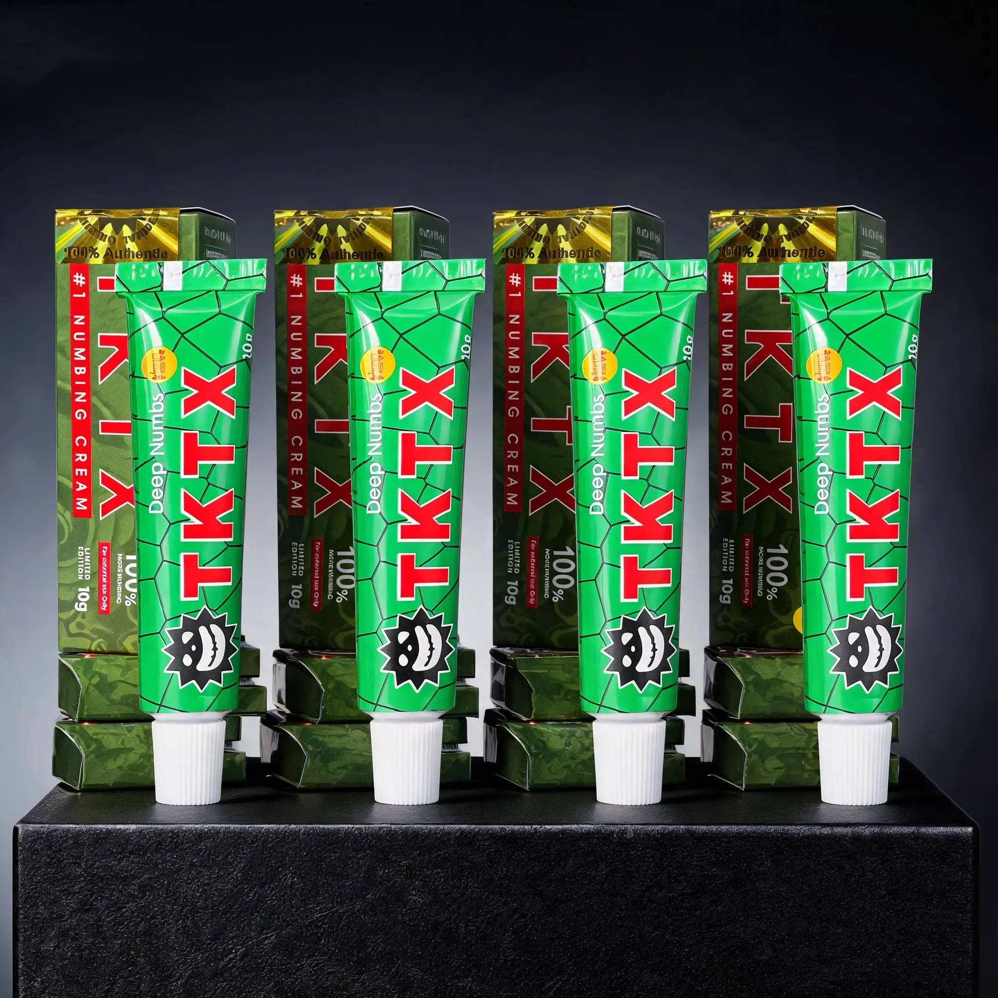 TKTX 4-Pack Tattoo Numbing Cream100% Very Strong – Limited Edition Valentine Gift for Ink Lovers-Painless Procedures for Tattoos & Waxing-10g Each-Green Tube 6-8 hour local relief