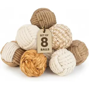 Nautical Rope Balls Decorative – Set of 8 – Handmade from Jute and Cotton – for Farmhouse Bowl Fillers, Rustic Home Accents, or Table Decor – Perfect for Coastal Styling