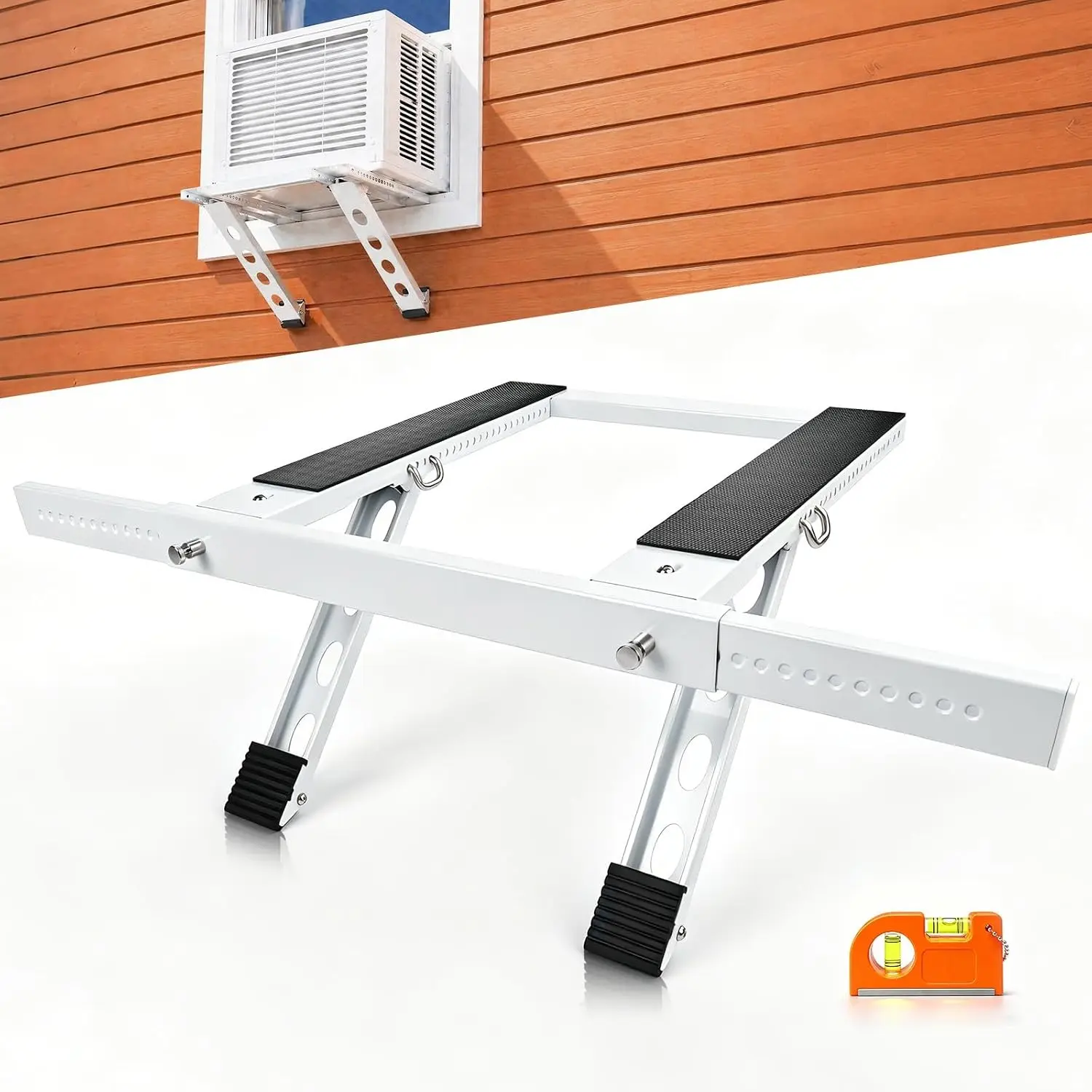 Window AC Bracket No Drill Air Conditioner Support, 5-Step Installation | Heavy Duty Thick steel, Adjustable 23"-39" AC Holder for Window, Window AC Mount for Single Hung Windows, Holds 220lbs
