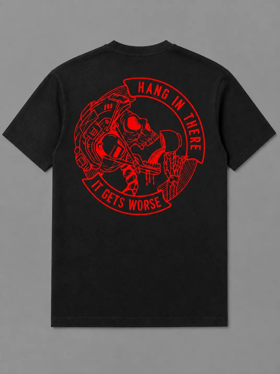 Hang In There It Gets Worse Tactical Skull Shirt Funny Military Humor Graphic Tee Veteran Morale Patch Style Apparel Dark Humor Shirt Gift For Veterans First Responders And Tactical Fans