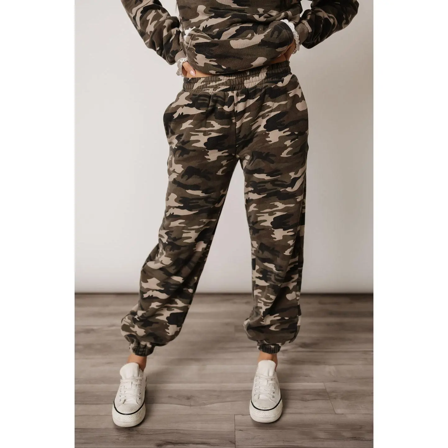 Ampersand Avenue Women's Cotton Casual Athletic Joggers - Comfort Zone, Camo Design, Lace-Accented Details