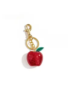 Red Apple Keychain Purse Charm, Cute Glitter Bag Accessory for Handbags, Ideal Birthday & Holiday Gift