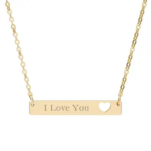 “I Love You” Engraved Heart Bar Necklace — Personalized Name or Message
