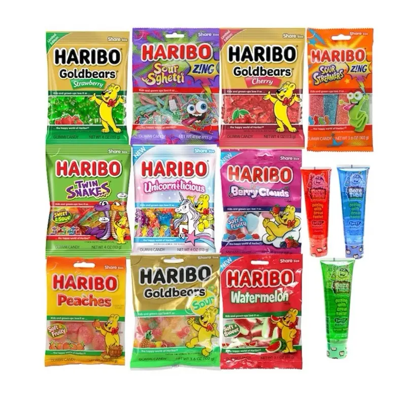 Haribo Candy Salad With Ooze Tube Bundle- 5 bags of Harbio Candy and 1 Ooze Tube Haribo Candy Salad With Ooze Tube Bundle- 5 bags of Harbio Candy and 1 Ooze Tube
