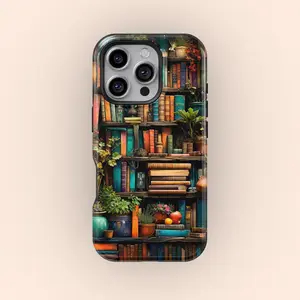 Floral Bookcase Art Cover Case for iPhone 17 16 15 14 13 12, Samsung S25 S24 S23 S22 S21, Bookcase, Book Lover Gift, Bookcase Phone Case Art